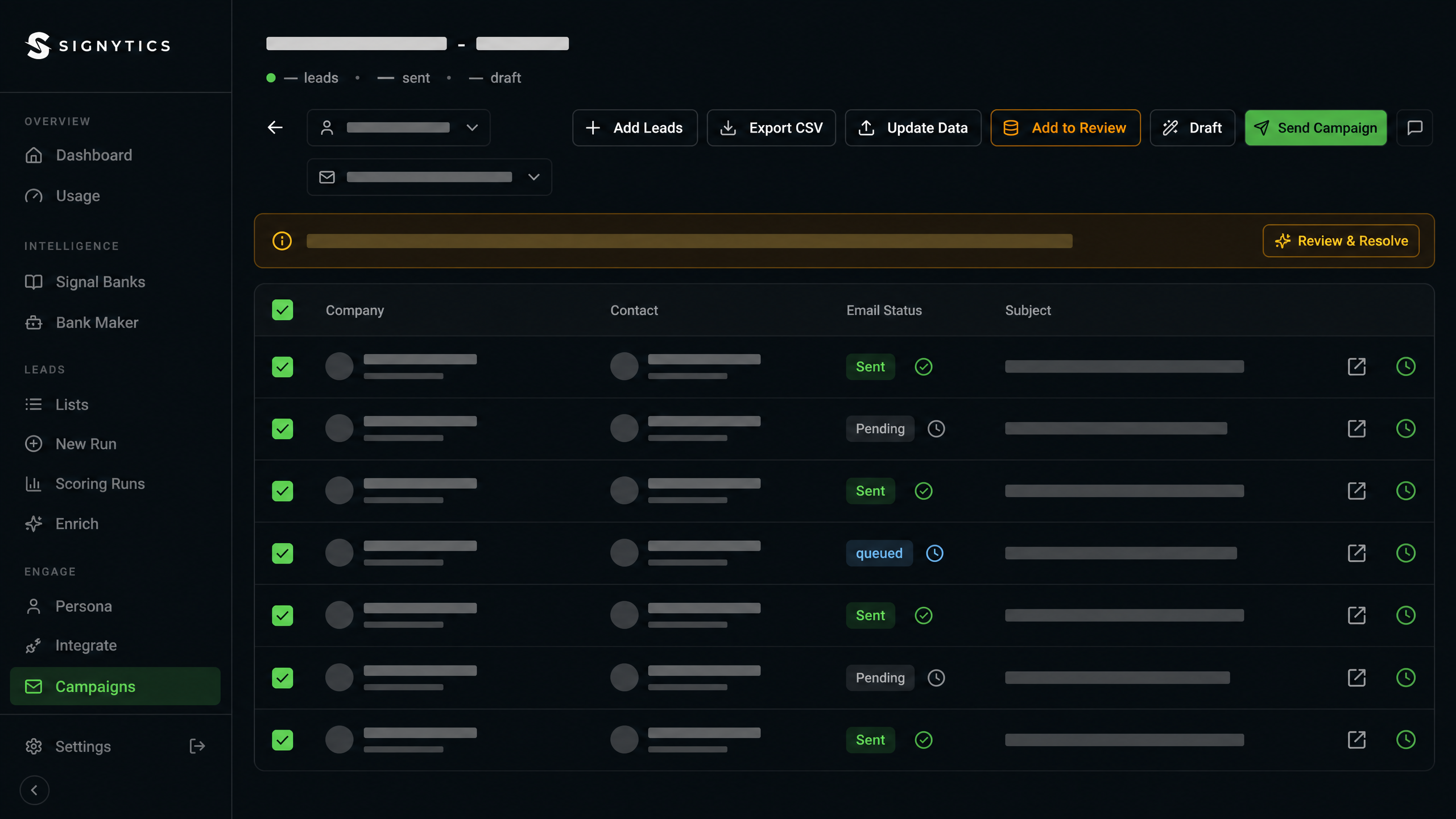 Illustrative Signytics Campaigns interface